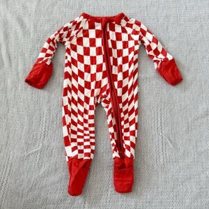 Brixton Phoenix Red + White Wavy Checker One Piece Sleeper Footie Pajamas - NB